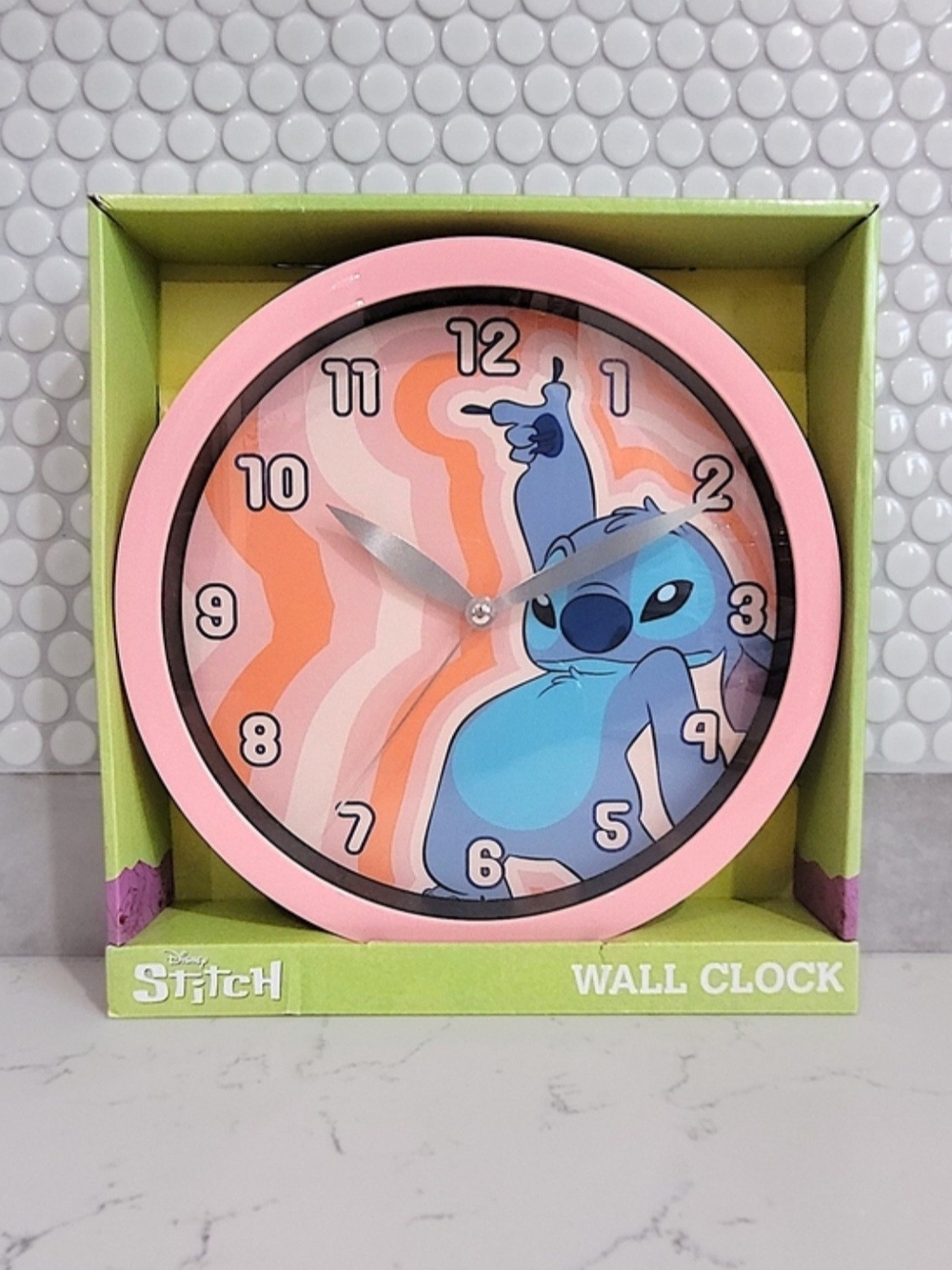 Disney Stitch Pink and Blue Wall Clock with Orange Accent